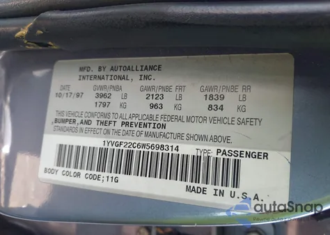 1998 Mazda 626 Dx/Lx z USA, uszkodzony, nr VIN 1YVGF22C6W5698314